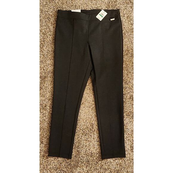 Calvin Klein Birdseye Slim Leg Ponte Pants Dark Academia Office Siren Size L NWT - Picture 2 of 8